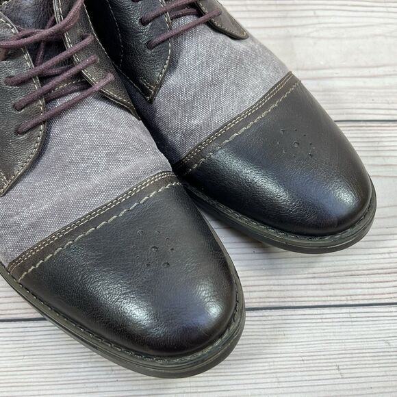 Clarks Garren Cap-Toe Oxford Mens 10.5 Brown Combi Leather Fabric Dress Shoe EUC - Picture 9 of 16